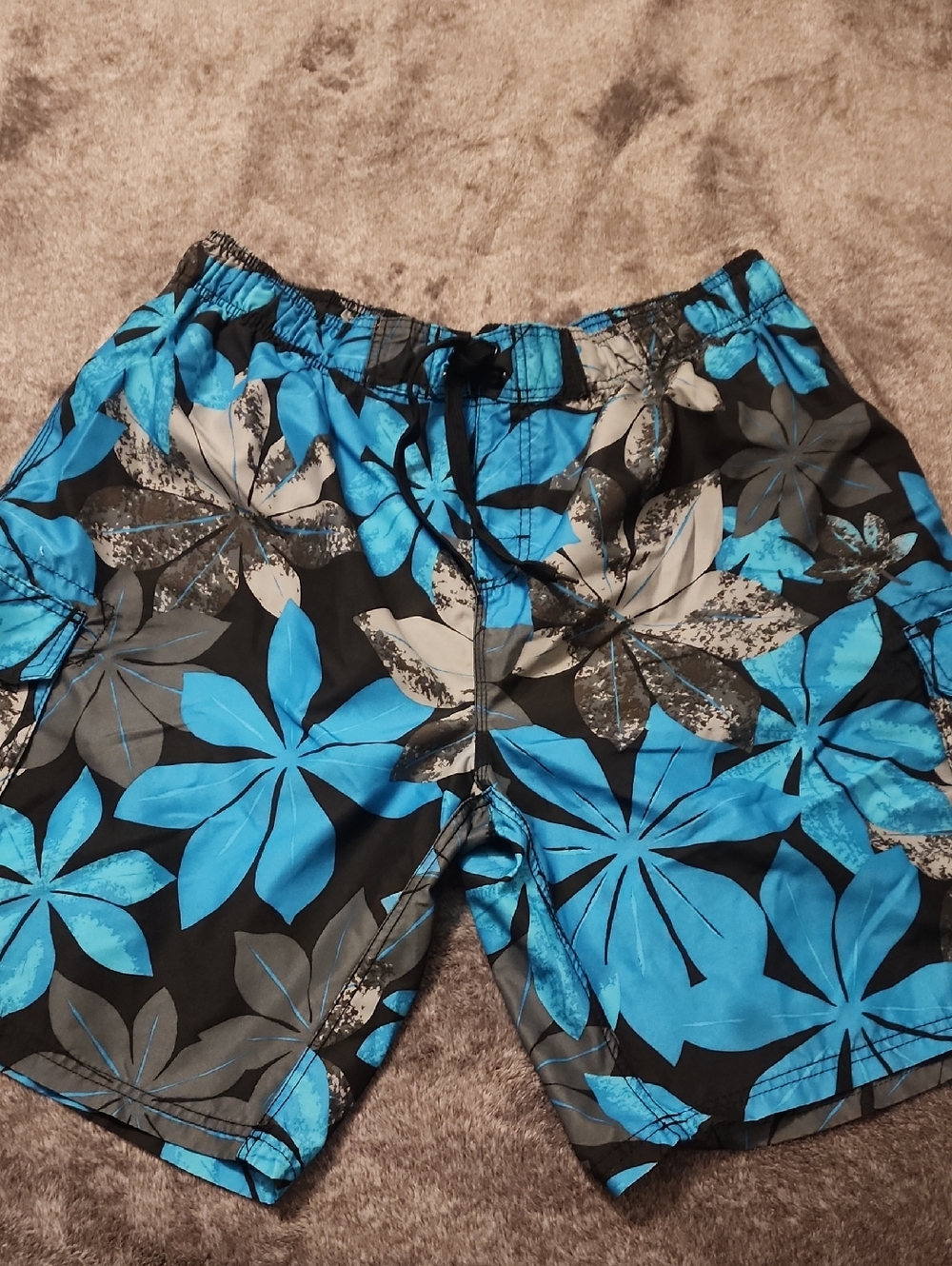 Men's Floral Board Shorts in Black and Blue